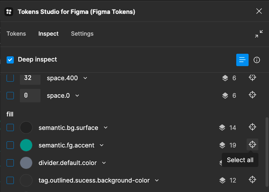 Selecting all layers with a particular token